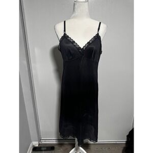 Vintage Leggs Black Lace Trim Lingerie Slip Dress Sleeveless Knee Length size 36